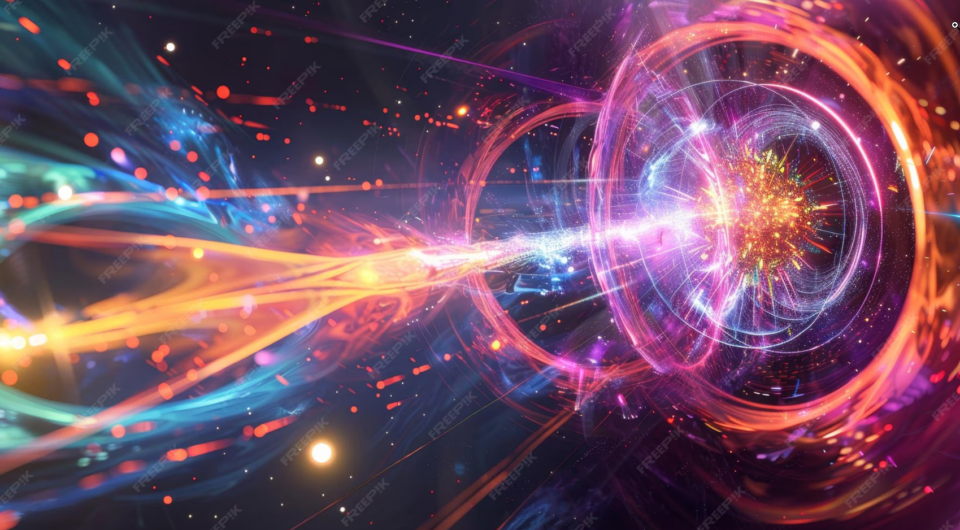 Artistic visualization of quantum entanglement showing two entangled photons connected by luminous quantum correlation, illustrating the fundamental principle behind quantum communication networks